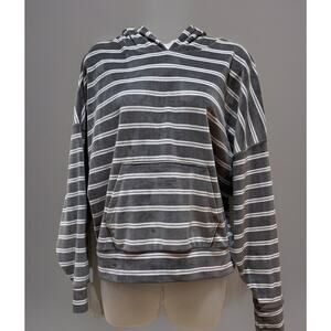 America Eagle Velvet Hoodie gray white stripe kangaroo pockets women's S